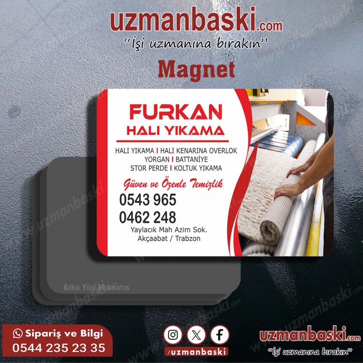 Halı ve koltuk yıkama magnet tasarımı - özel baskılı reklam magneti