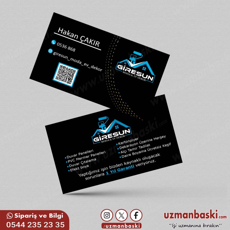 Dekorasyon ve tasarım firmalarına özel şık kartvizit tasarımı