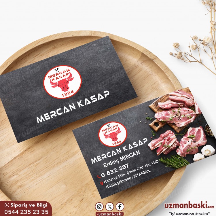 Kasaplar için taze et temalı profesyonel kartvizit tasarımı