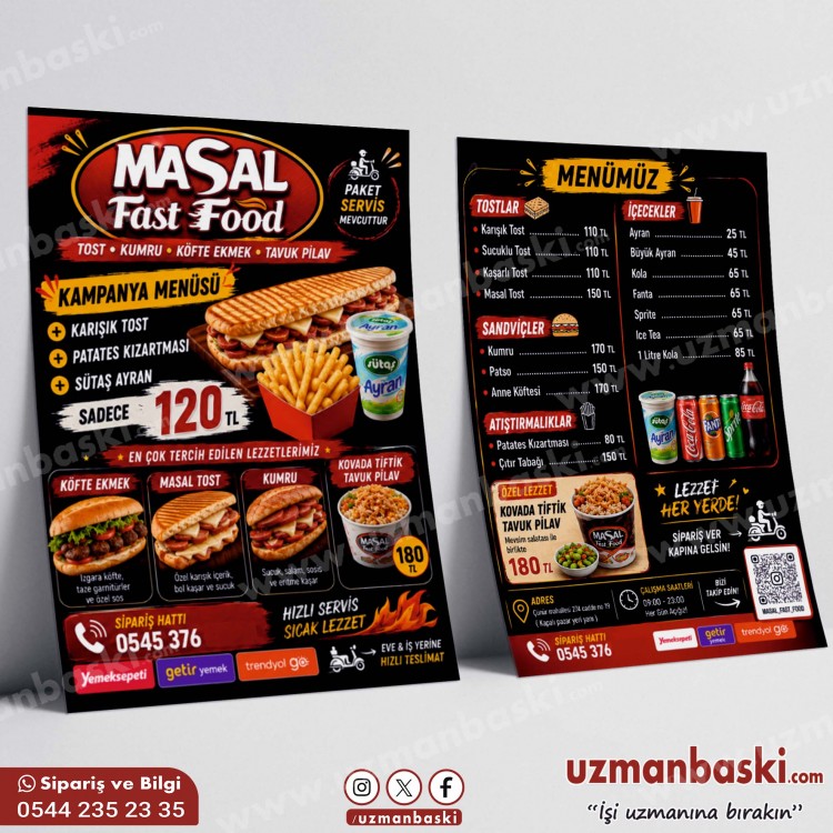 Tostçu ve Fast Food Menü Broşür Tasarımı