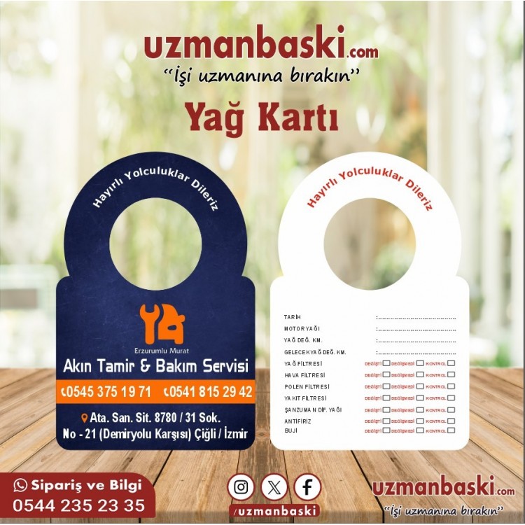 Yağ Bakım Kartı 1 Yağ Bakım Kartı 1