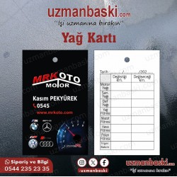 Yağ Bakım Kartı Standart