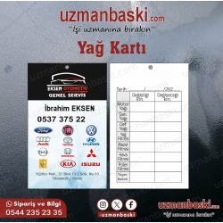Eksen Oto Yağ Bakım Kartı Örneği Eksen Oto Yağ Bakım Kartı Örneği