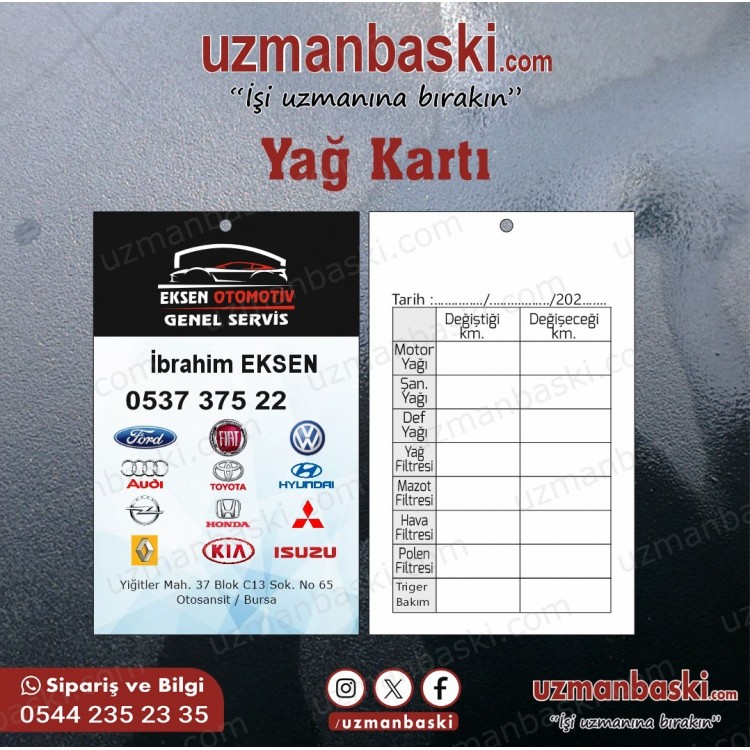 Eksen Oto Yağ Bakım Kartı Örneği Eksen Oto Yağ Bakım Kartı Örneği
