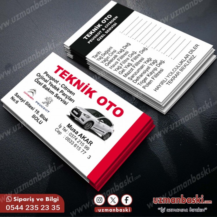 teknik oto yağ kartı teknik oto yağ kartı