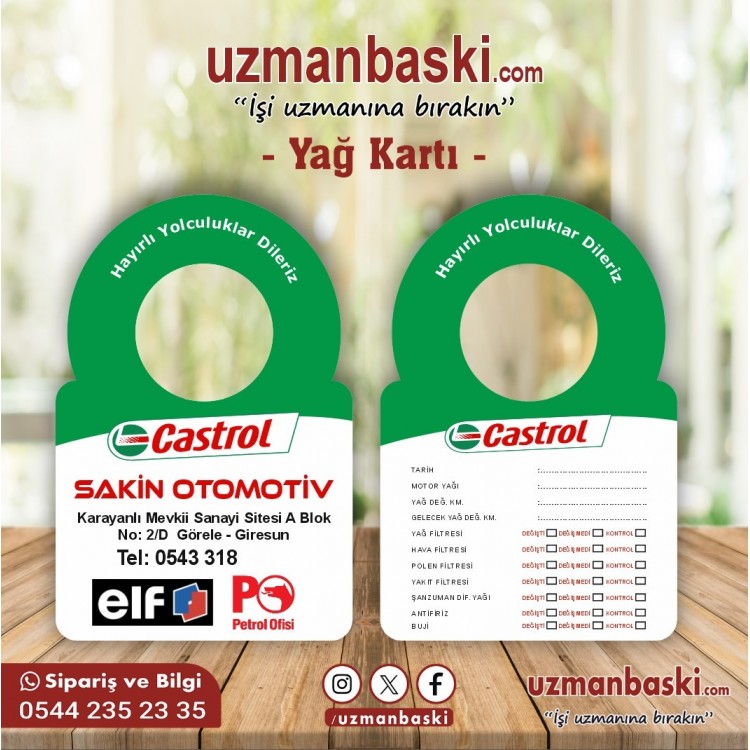 Yağ Bakım Kartı 2 Yağ Bakım Kartı 2