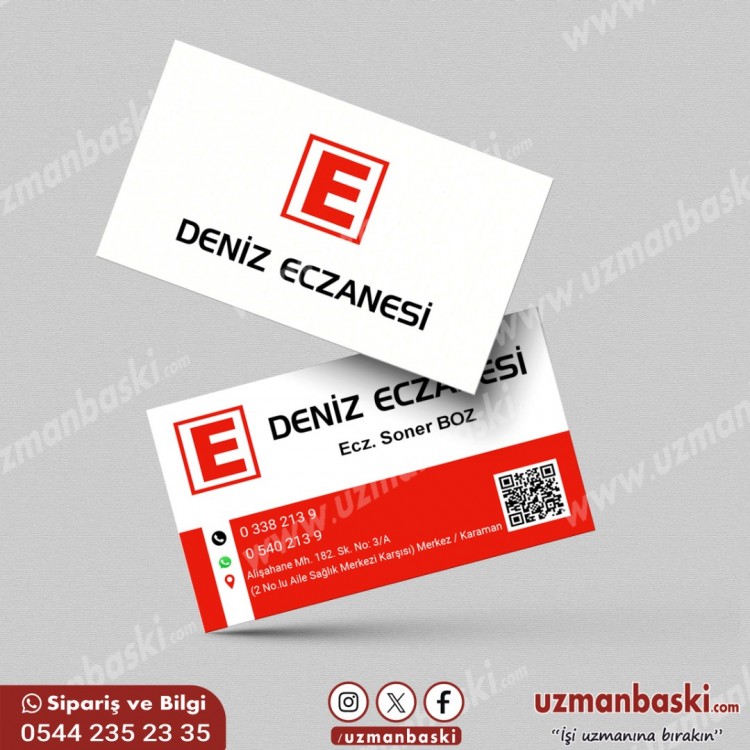Eczane ve eczacılar için profesyonel kartvizit tasarım örneği.