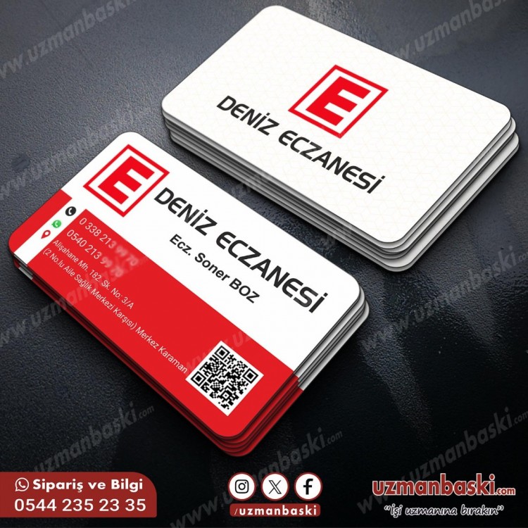 Eczane ve eczacılar için profesyonel kartvizit tasarım örneği.