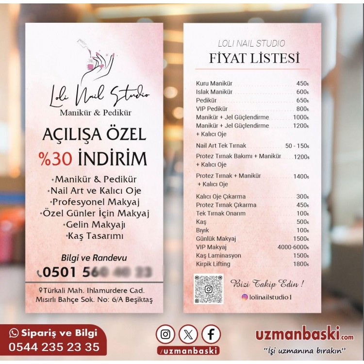 Nail tırnak studio broşür tasarımı, güzellik salonu tanıtım broşürü örneği.
