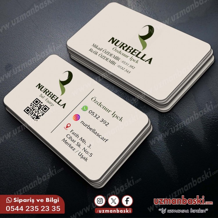 Şal ve Eşarp Kartvizit Tasarımı Şal eşarp kartvizit tasarımı, tekstil firmaları için şık ve sade görünüm.