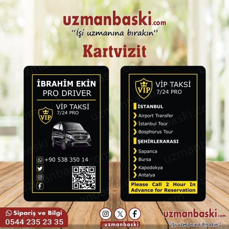 VIP Taksi Kartvizit – Prestijli ve Modern Ulaşım Tasarımı VIP taksi taşımacılığı için özel kartvizit tasarımı örneği